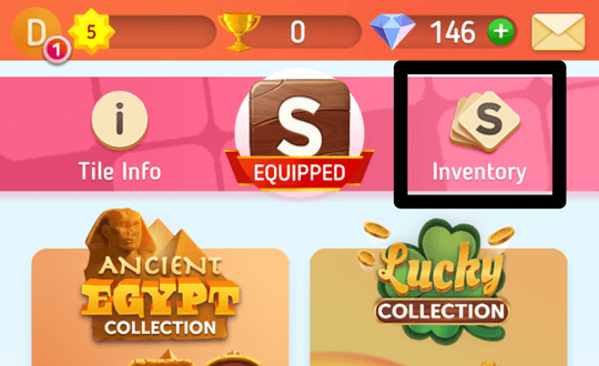 Screenshot of the Inventory button in Scrabble Go