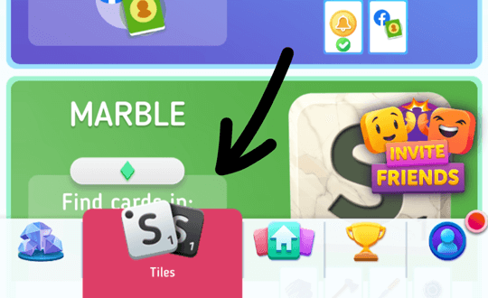 Screenshot of the Tiles button in Scrabble Go